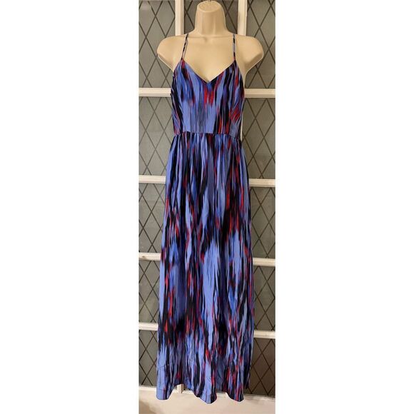 Parker Womens Silk Abstract Print V-Neck Maxi Dress Blue Red Size XS - Picture 2 of 5